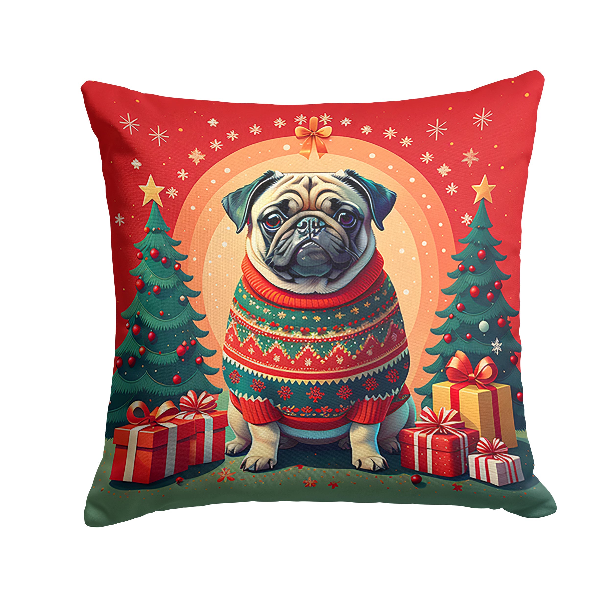 Fawn Pug Christmas Throw Pillow