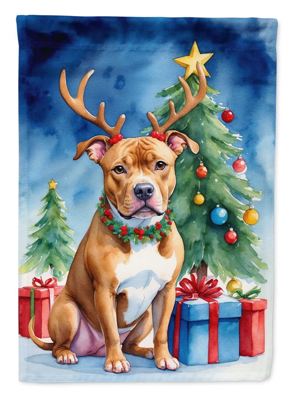 Pit Bull Terrier Christmas Reindeer House Flag