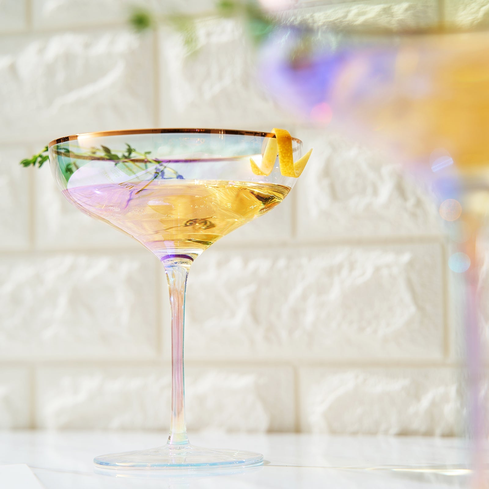 Iridescent Colored Gilded Rim Coupe Glass, 2-Set Large 9oz Rainbow Cocktail & Champagne, Luster Pearl Glasses Vibrant Color Gold Vintage Tumblers, No Stem Margarita, Glassware Gift - The Wine Savant