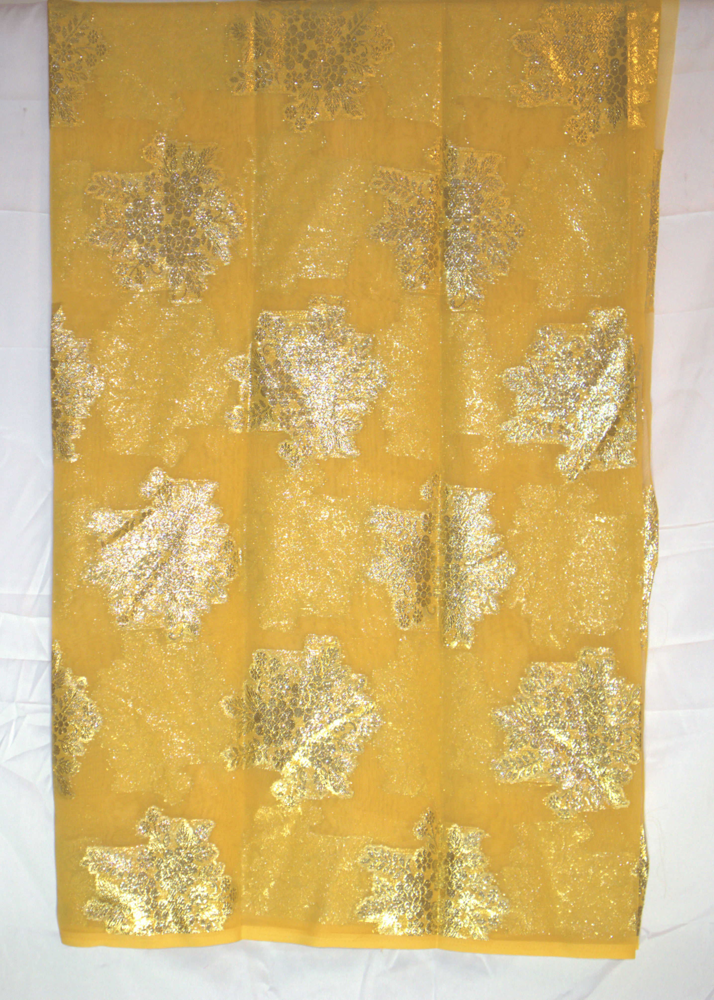 Fancy Dyed Hijab (Gabsaar) – Bright Yellow with Gold Floral